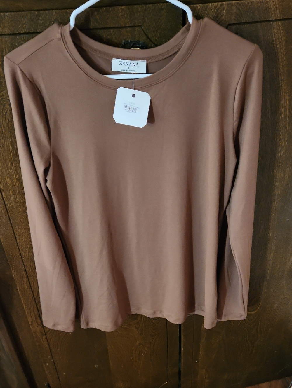 Zenana Outfitters Long Sleeve Crewneck Top in Cocoa